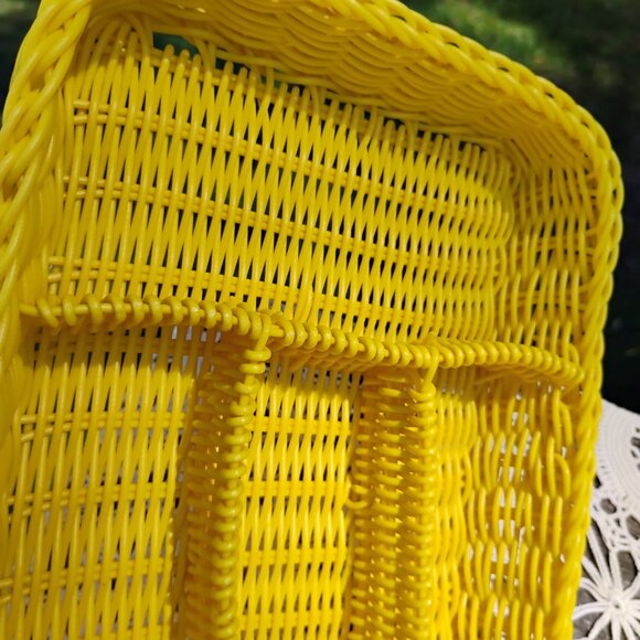 yellow vintage woven wicker look drawer organizer or silverware organizer OOAK - Picture 4 of 8